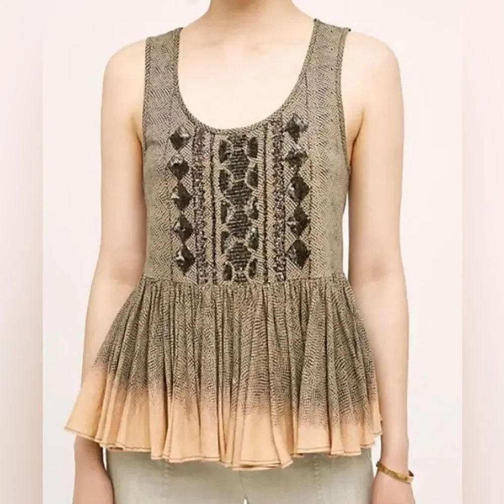 Anthropologie Suva Swing Tank Beaded Peplum Top Sleeveless By Akemi + Kin Size S
